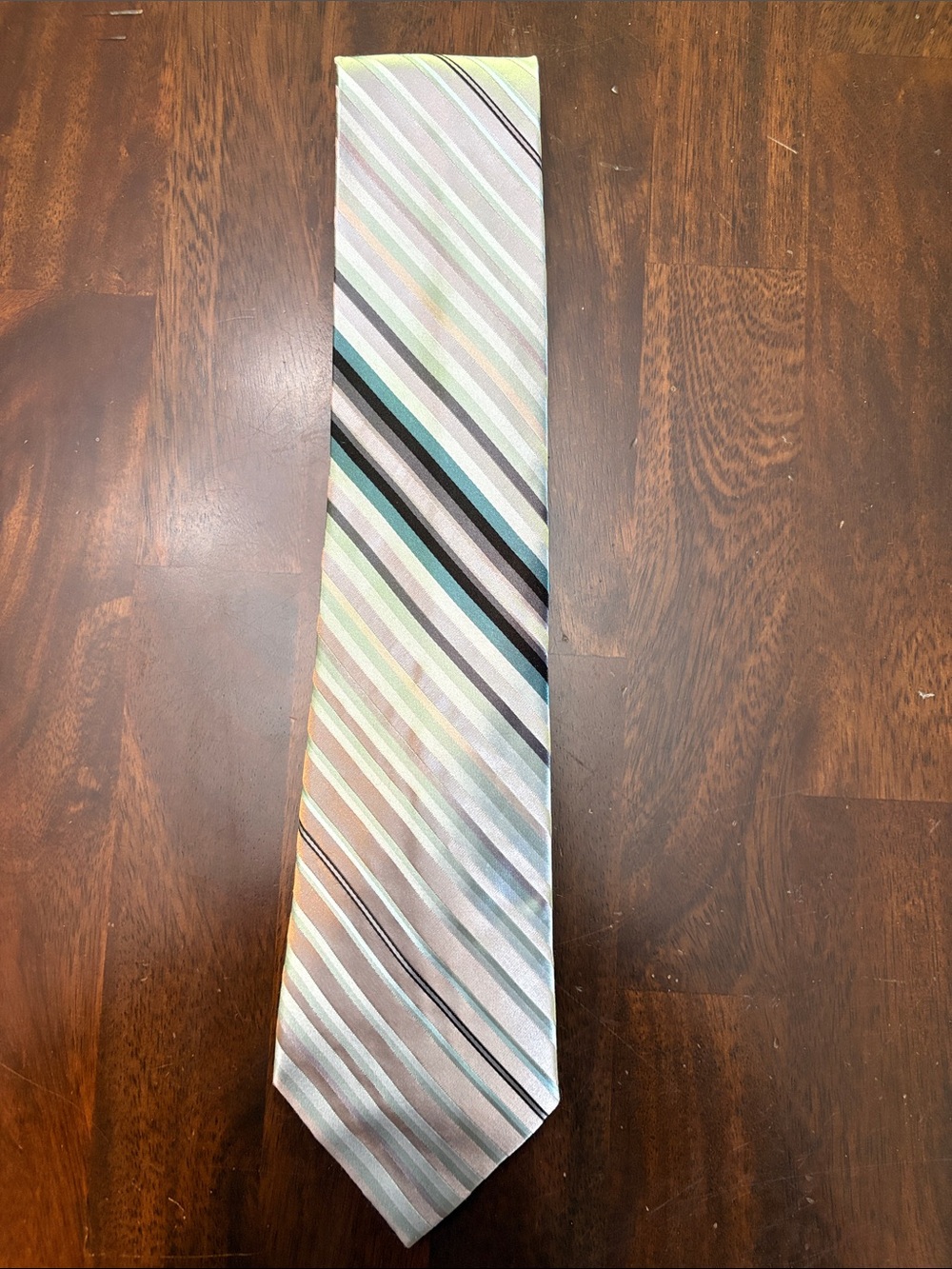 Kenneth Cole Reaction Striped Tie: Silver, Teal, and Light Teal